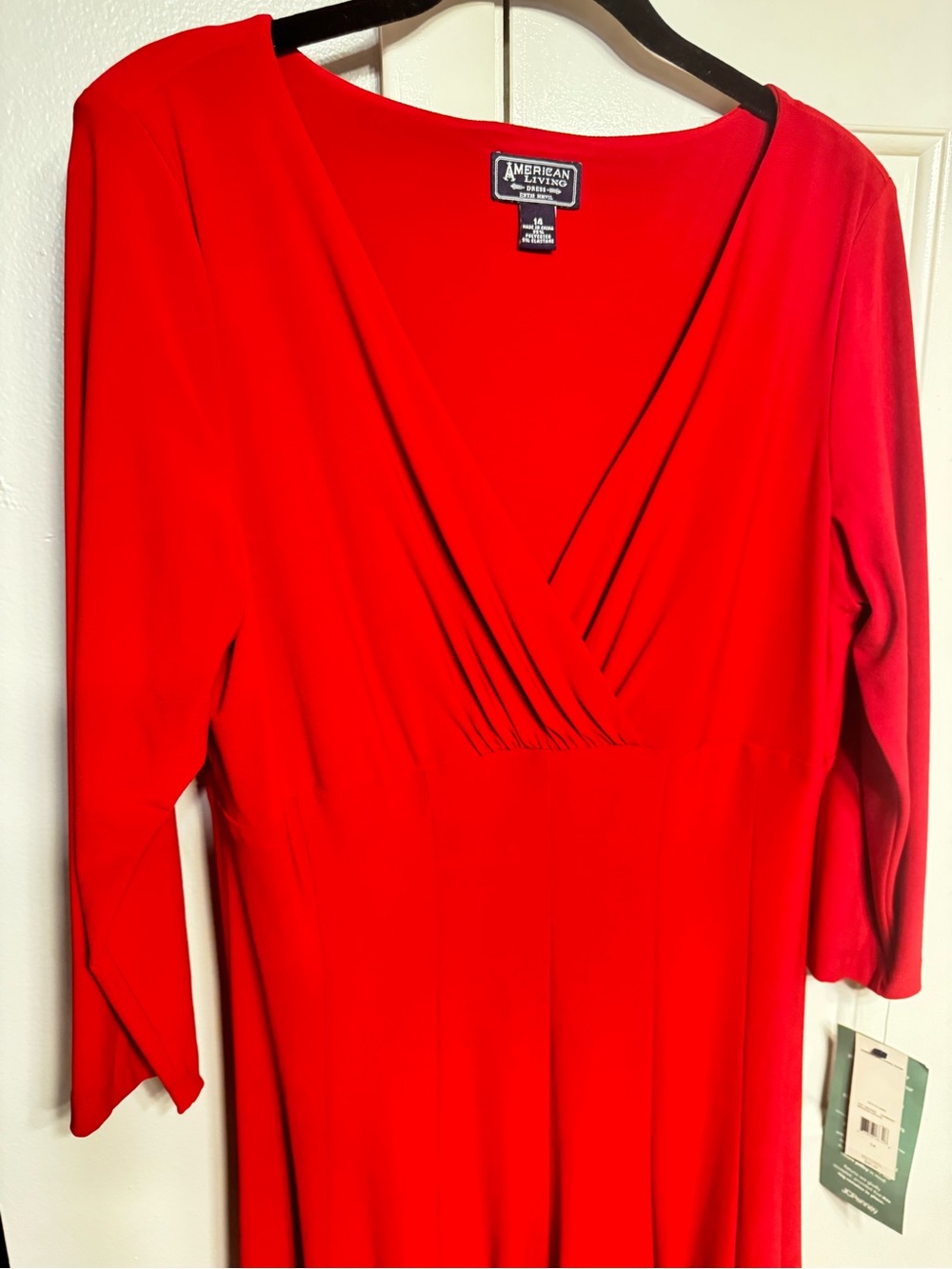 American Living Bright Red Long Sleeve Surplice Dress